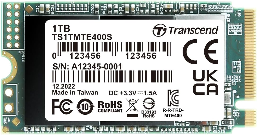 Transcend 1TB MTE400S M.2 2242 PCIe Gen3x4 SSD, Compatible with Ultra-Thin Laptops, Dram-Less Low Power, Up to 2000MB/s, TLC - TS1TMTE400S
