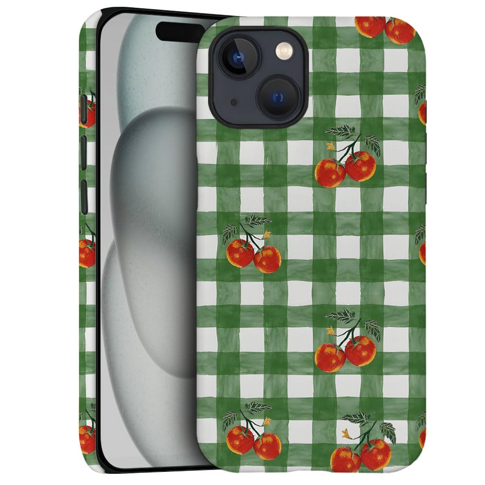 Generic Case For Iphone 13 - [Drop Protection Phone Cover] - Hybrid Case For Girl Women - Tomato Gingham Green