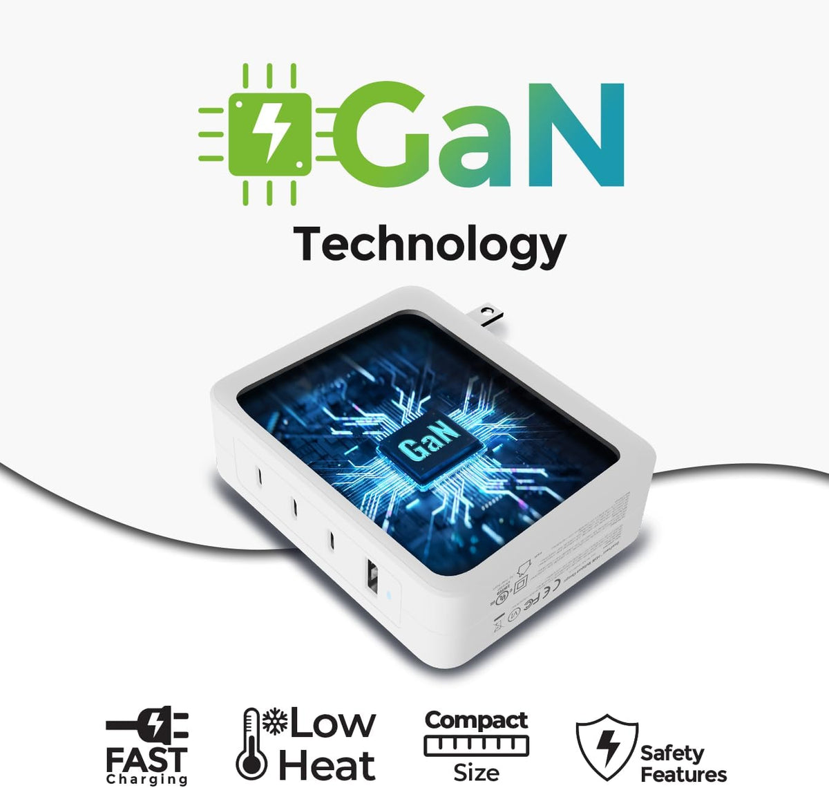 IOGEAR GearPower 145W Multiport Charger, GaN, 4 Port, USB-C Cable, iPhone 16, MacBook Pro/Air, iPad Pro, Google Pixel, Travel Wall Charger, Cable Included, GPAWC145W