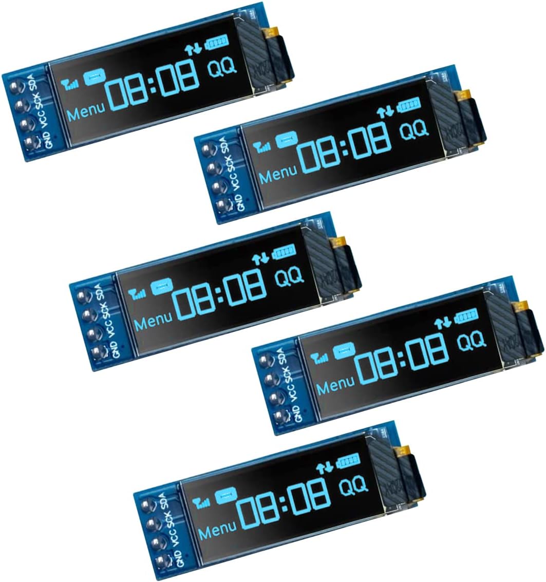 Hosyond 5 0.91 Inch I2C 3.3V~5V Pcs IIC OLED Display Module OLED Screen DC Compatible with Arduino Raspberry PI (Blue