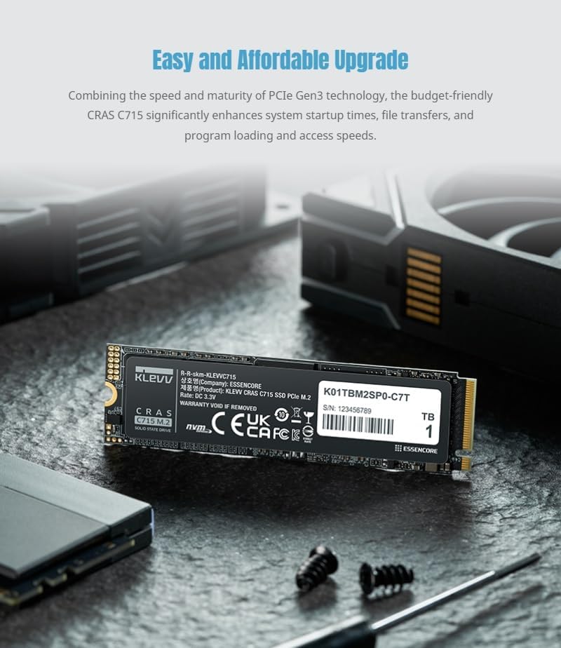 KLEVV CRAS C715 256GB M.2 2280 NVMe PCIe Gen3x4 Laptop & Desktop, up to 3000MB/s (K256GM2SP0-C7T)