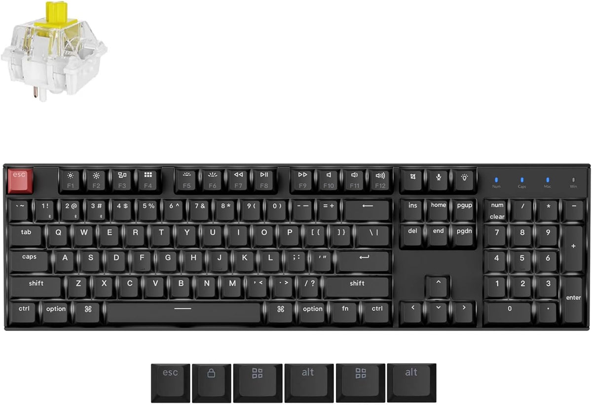 Keychron K10 Full Size Layout White LED Backlit Hot-Swappable Mechanical Keyboard for Mac Windows, 104-Key Bluetooth Wireless/USB Wired Computer Keyboard with Keychron Super Banana Switch(Version 2)