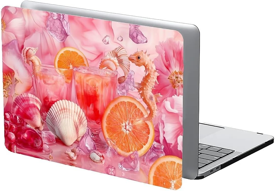 Compatible with MacBook Air 13.3 13.6 Inch Case 2022 2021 2020 2019 Plastic Hard Shell Case Cover,13.3 Pro(A1706/A1708/A1989/A2159/A2289/A2338), Pink Floral with Sea Shells