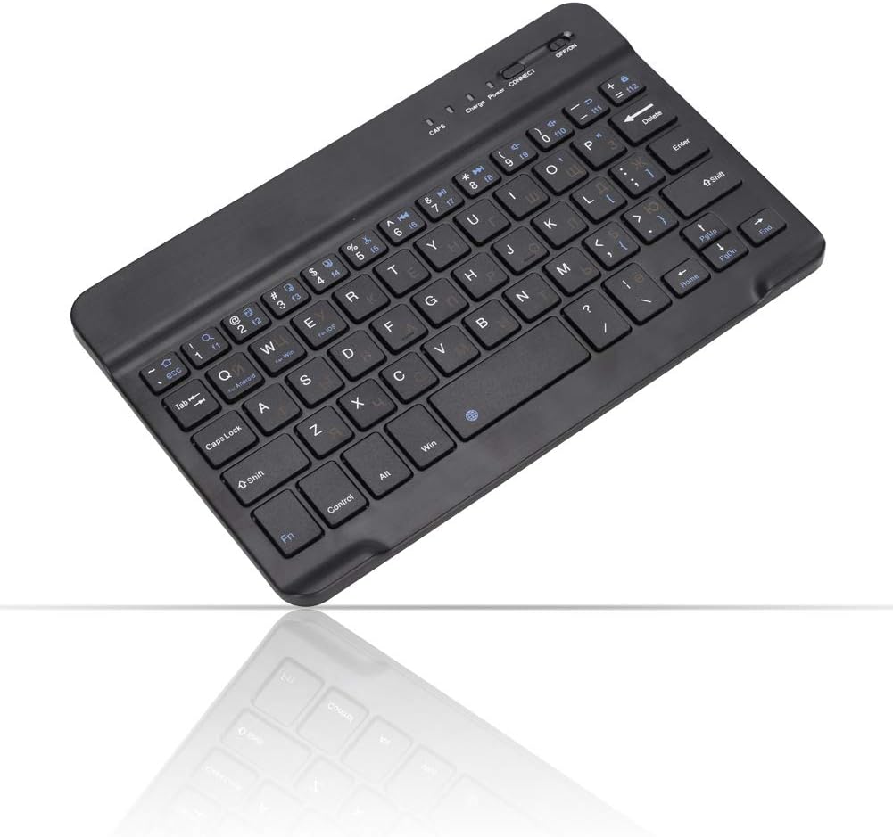 Thin 7 Inch Rechargeable Russian Keyboard, Bilingual Bluetooth for Android, Windows, iOS