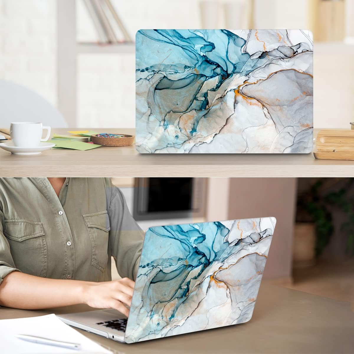 Compatible with M4 2025 MacBook Air 13.6 inch Case A3240 with Touch ID 2022 2023 2024 M3 A3113 M2 A2681, Plastic Hard Shell Case & Keyboard Cover & Screen Protector & Webcam Cover, Marble