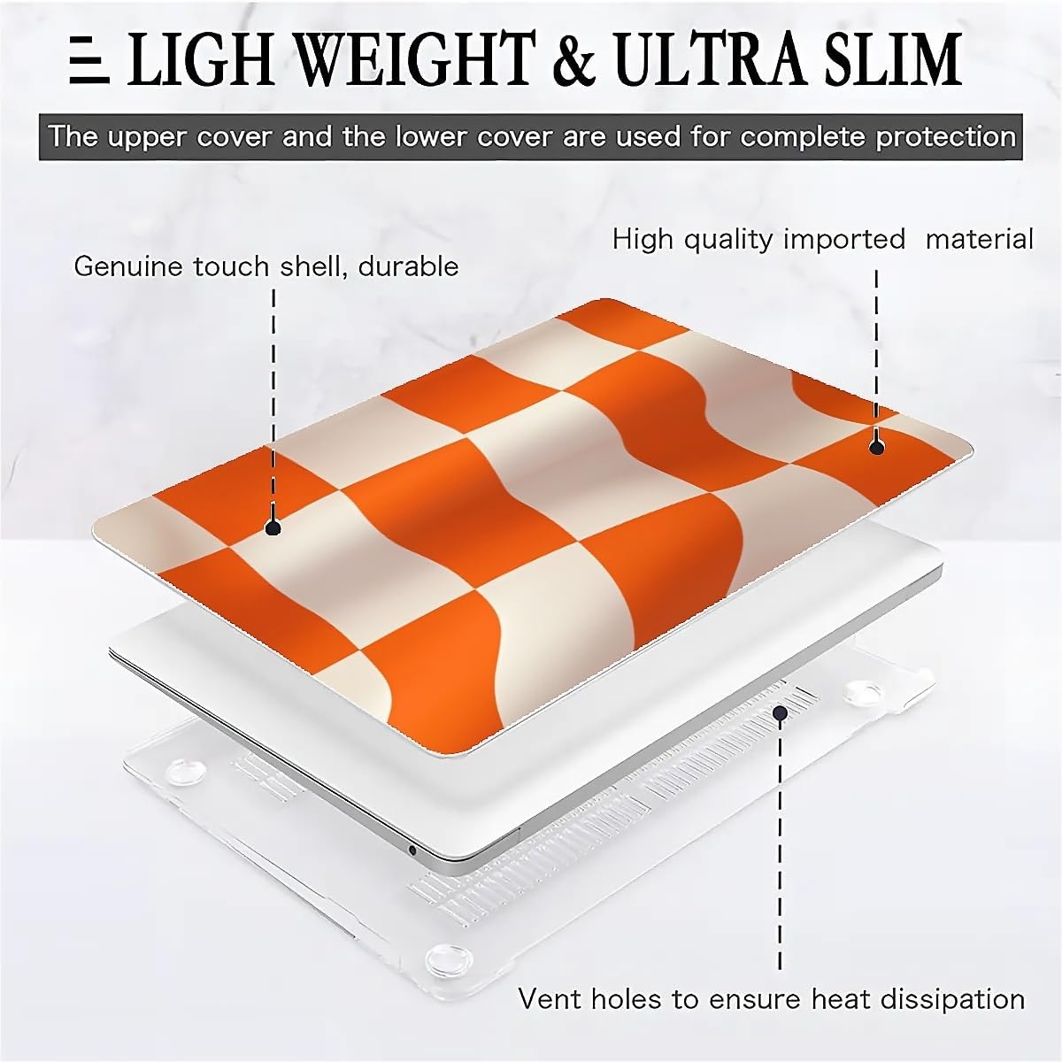 Compatible with MacBook Air 13.3 13.6 Inch Case 2022 2021 2020 2019 Plastic Hard Shell Case Cover,13.3 Air (A1932/A2179/A2337), Orange and White Checkered Flag