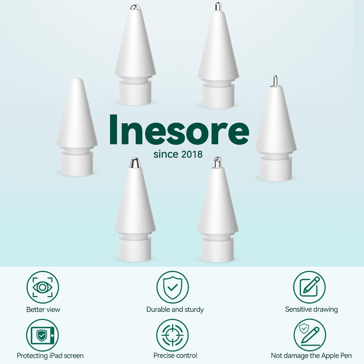 Inesore 6 Styles Replacement Tips for Apple Pencil Pro,Multiple Options Metal Durable Nibs Accessories for Apple Pencil Pro/2nd Generation/1st Gen/USB-C (12 Pack)