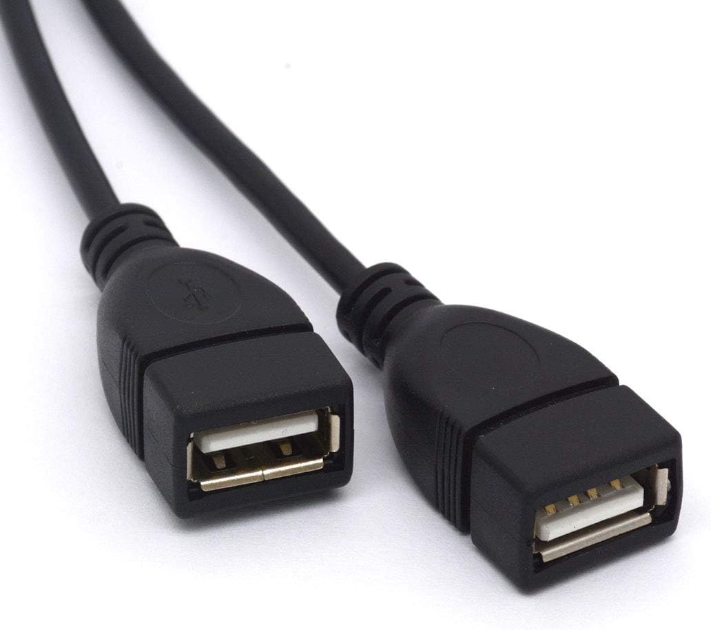 Left Angled USB Splitter Cable, 90 Deg USB 2.0 A Male to Dual Female Data Charging Adapter Cord