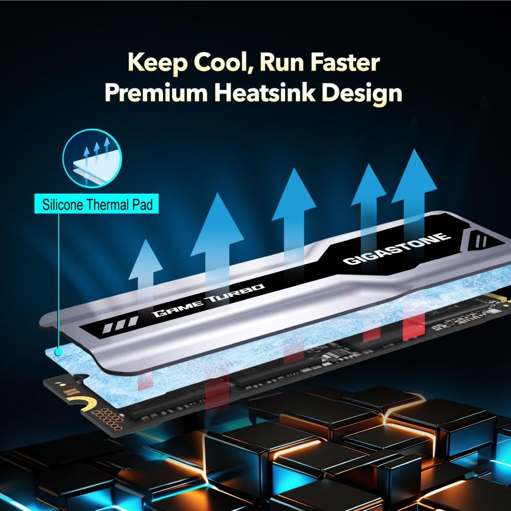 Gigastone M.2 SSD 500GB PCIe 3.0 NVMe SSD 3,000MB/s Internal Gaming Solid State Hard Drive Turbo Speed Heatsink Cooling Heat Dissipation PC Laptop Storage for Gamers Video Editing Creators