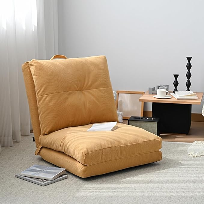 Floor Chair with Back Support Folding Floor Gaming Chair Adjustable Lazy Sofa Living Room for Adults &amp Kids One Seater Sofa Perfect for Reading Gaming Meditating(/Yellow)