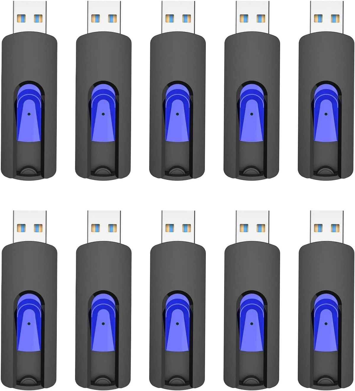 USB 3.0 Flash Drive, JUANWE 16GB Flash Drive 10 Pack USB Drives Thumb Drive 3.0 Retractable Memory Stick Jump Drive for Data Storage and Backupp, Blue 10 Pack