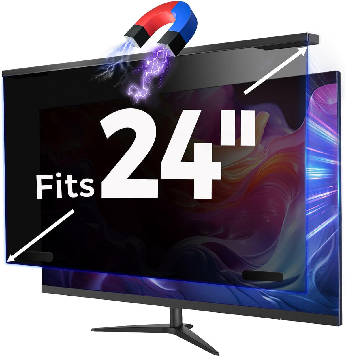 Magnetic 24 Inch Computer Privacy Screen Filter, Aluminum Alloy Hanging Privacy Screen for Computer Monitor for 16:9 Monitor Removable Anti Blue Light Eye Protection