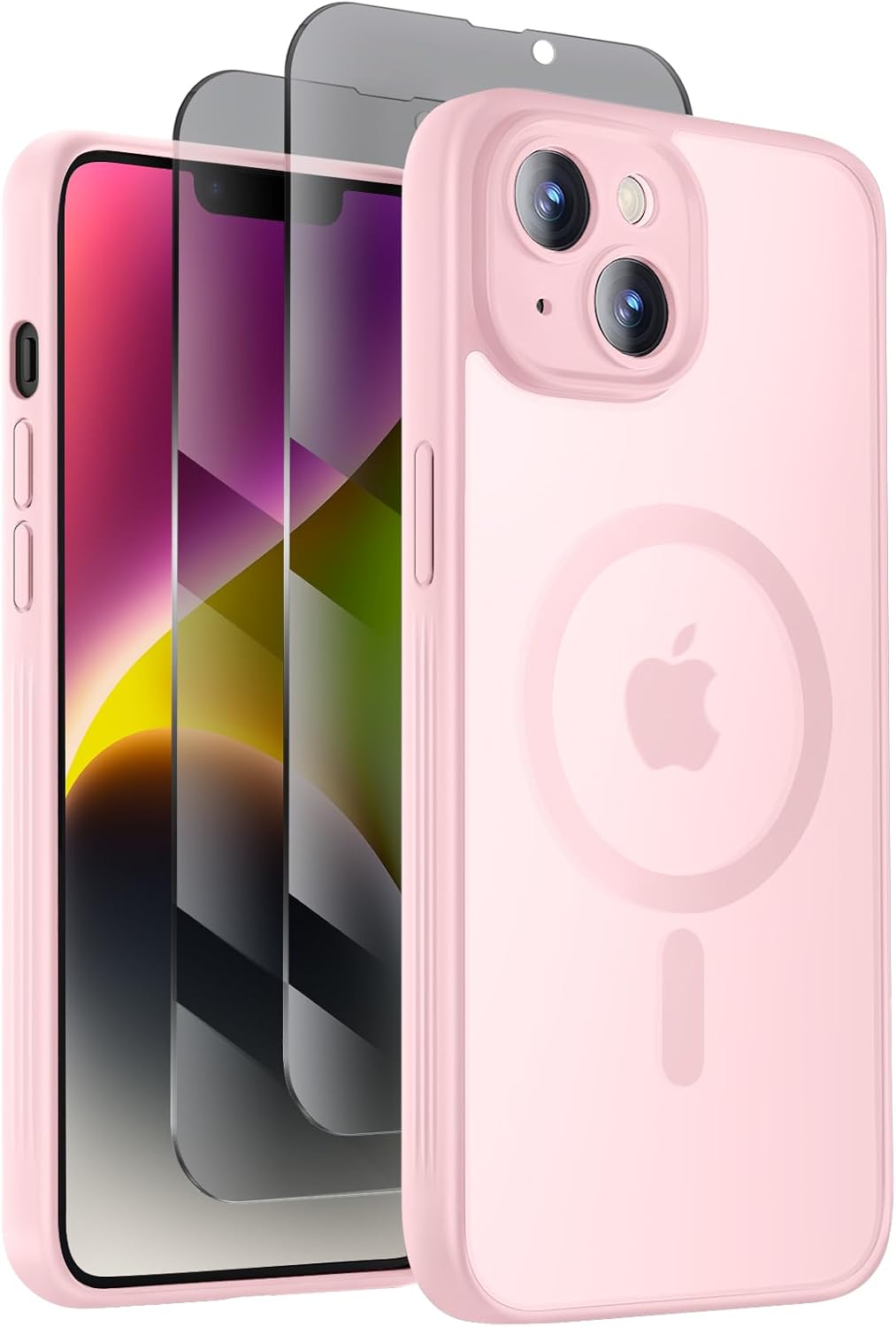 Designed for iPhone 14 Case, Compatible with MagSafe, with Privacy Screen Protectors X2, [Camera Protection] [15FT Military Drop Protection] Shockproof Phone Case, 6.1", Pink