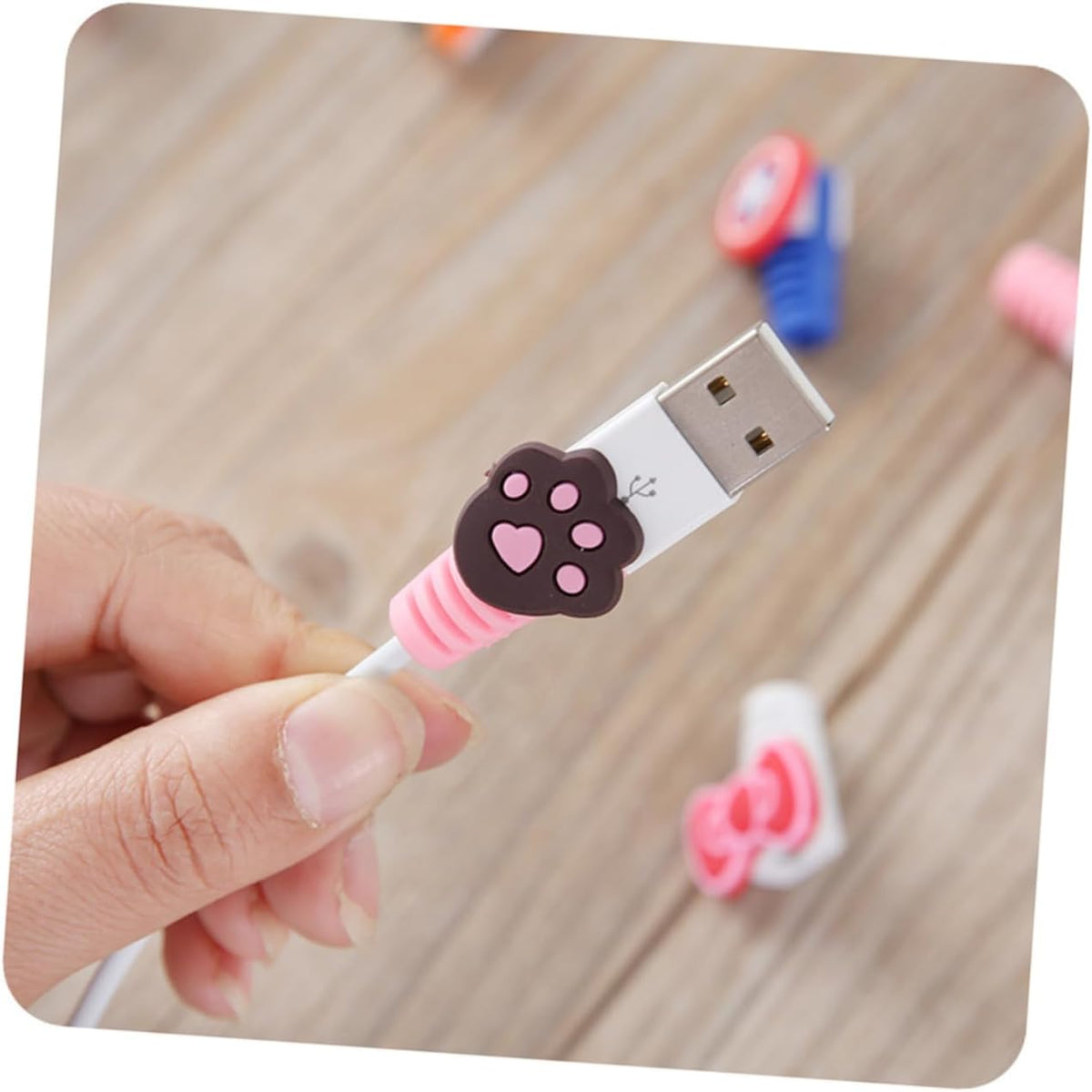 OSALADI 10 Pcs Charger Cable Protector, Cute Mobile Cord Cover for Phone Charger Cable Ends, Pink Savers