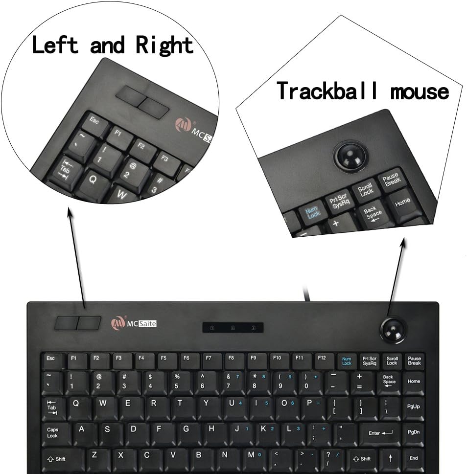 MCSaite Wired Trackball Keypad, Keyboard and Roll Mouse Combo for PC Laptop, US English Layout, Black