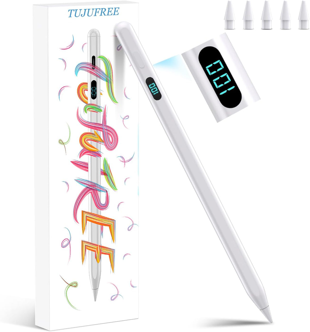 iPad Pencil with Magnetic&5 Extra Tips,USB-C Faster Charge,Stylus Pen Compatible with iPad 6-11th/A16,Air M3/M2/3-5th,Pro M4/11/12.9/13inch,Mini 5th-7th/A17Pro (White)