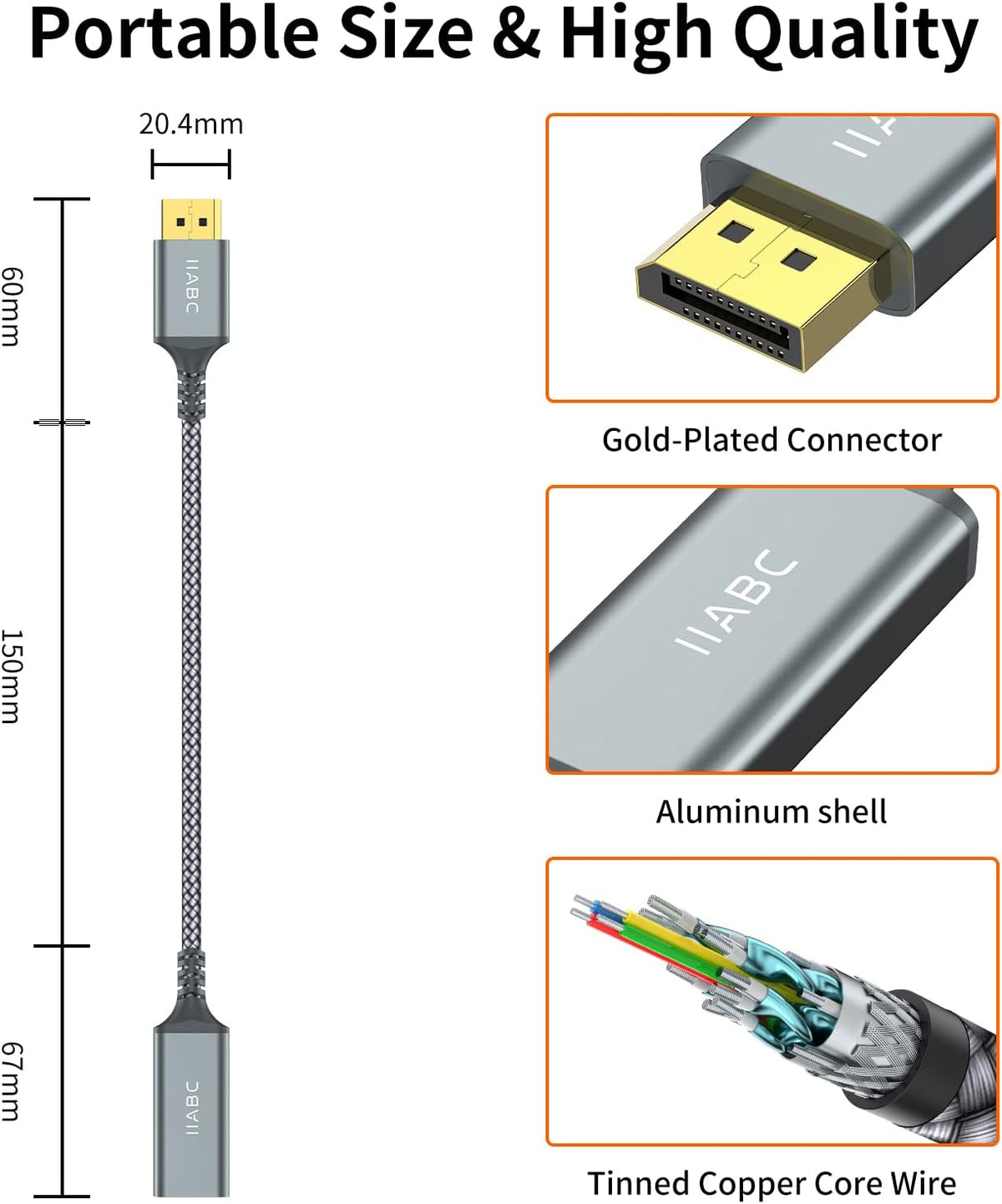 IIABC 4K DisplayPort to HDMI Adapter Cable, Gold-Plated Uni-Directional Display Port DP to HDMI Screen Converter (Male