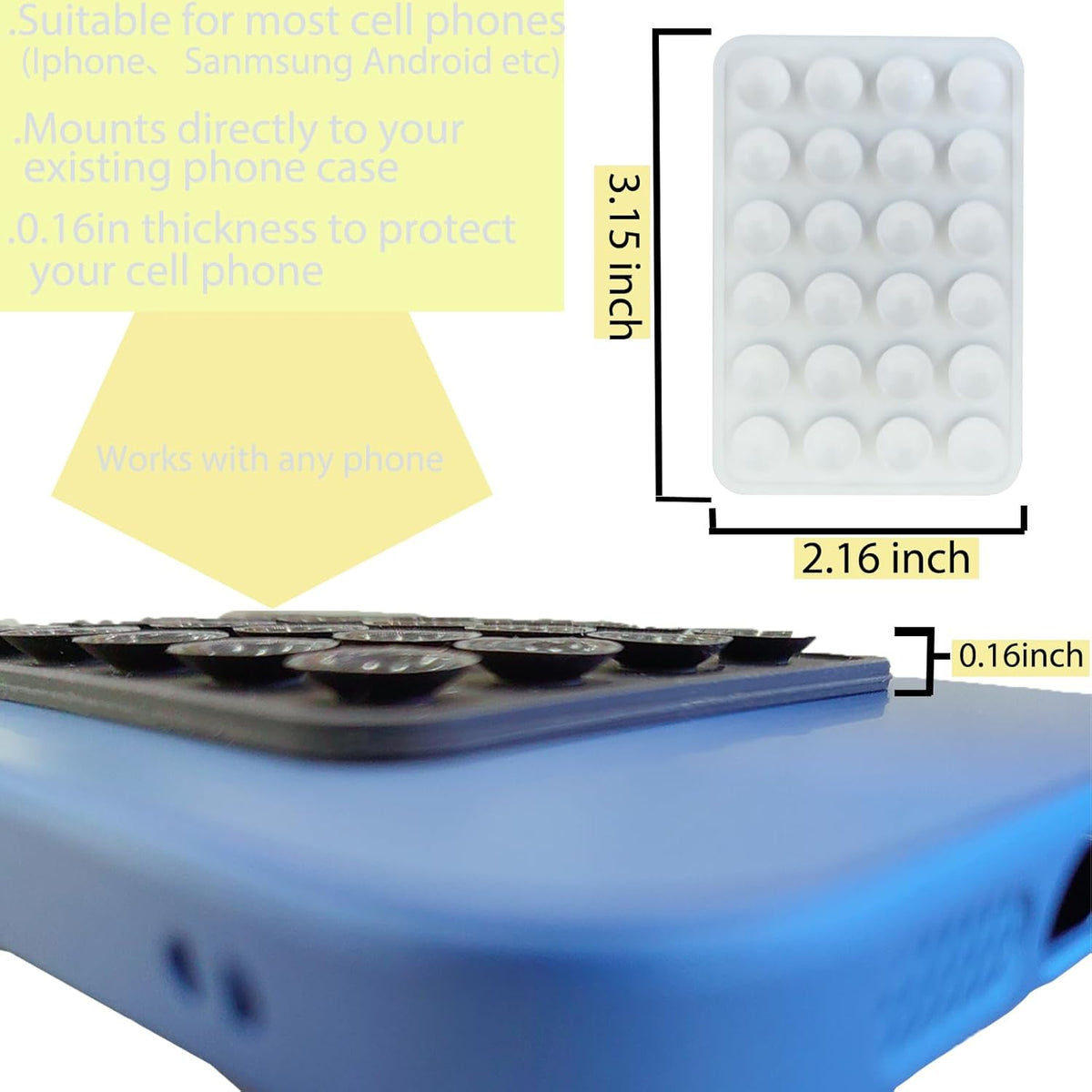 Suction Phone Case Mount for iPhone and Android, Hands-Free Mobile Holder for Mirrors and Flat Surfaces