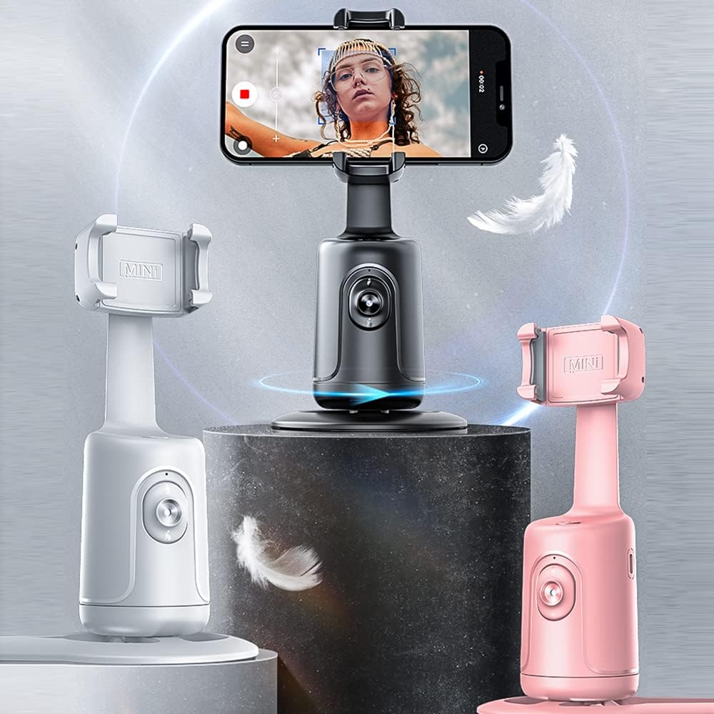 Auto Face Tracking Tripod - 360° Rotation Phone Holder for Vlogs, Live Streaming, No App Required, Pink