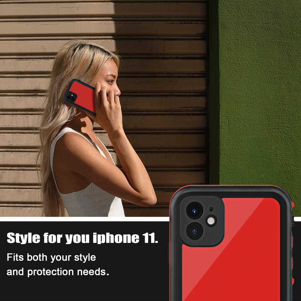 iPhone 11 Waterproof Case with Screen Protector, Full Body Shockproof Heavy Duty IP68 Protector (Red)