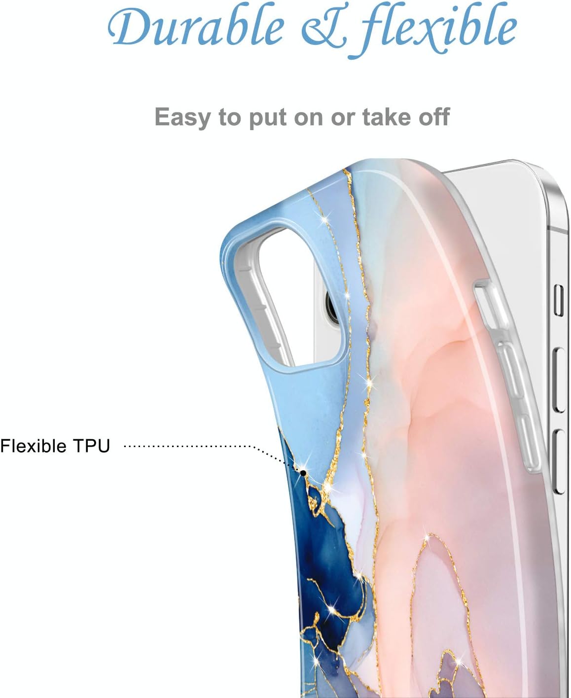 JAHOLAN Gold Glitter Sparkle Case Compatible with iPhone 12 Pro Max, Marble Design, Clear Bumper TPU Soft Rubber Cover