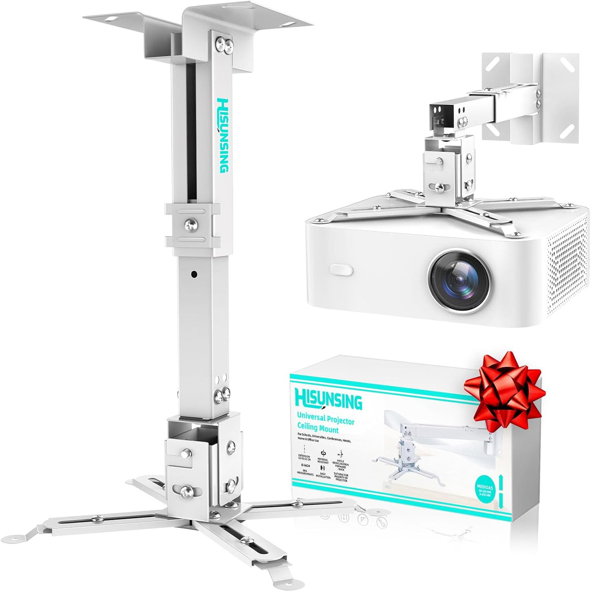 HISUNSING 3-in-1 44lb, Projector Ceiling Mount with Extension Pole, Wall Projector Mount Height Adjustable, Bracket