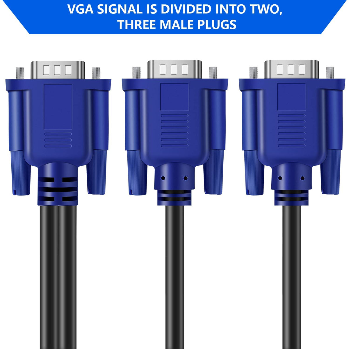 PASOW VGA Splitter Cable (No Screen Extension) 1 Male to 2 Male Dual Monitor Y Adapter 1080P Full HD for projectors, HDTVs, Monitors (5 Feet) - Only for Screen Duplication - Work for Identical Monitor