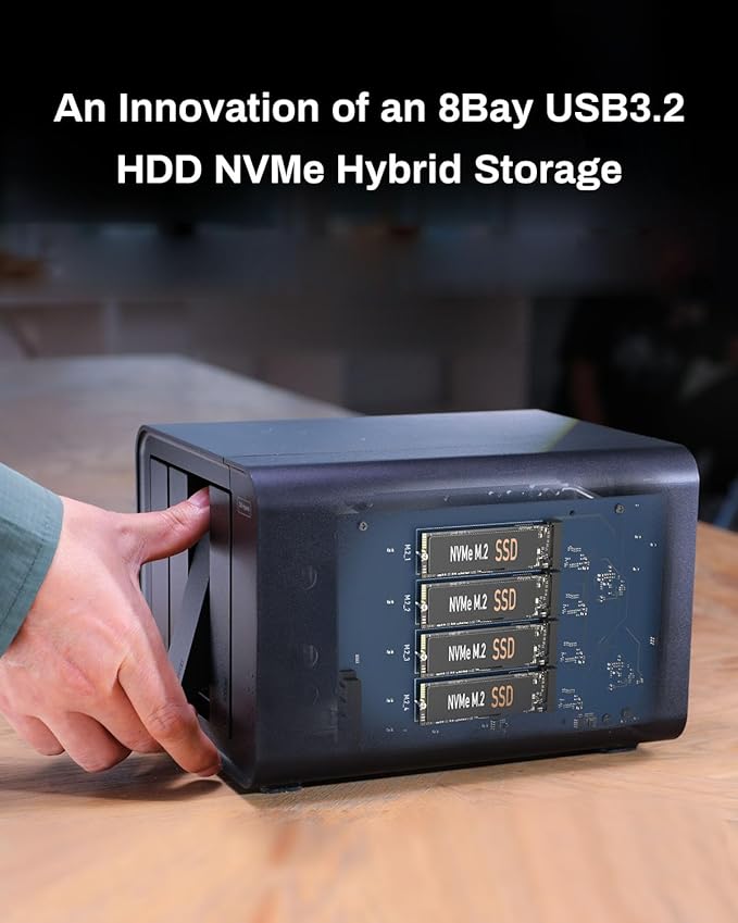 TERRAMASTER D8 Hybrid HDD NVMe Enclosure USB 3.2 Gen 2 10Gbps Type C 8Bay USB Storage (Diskless)