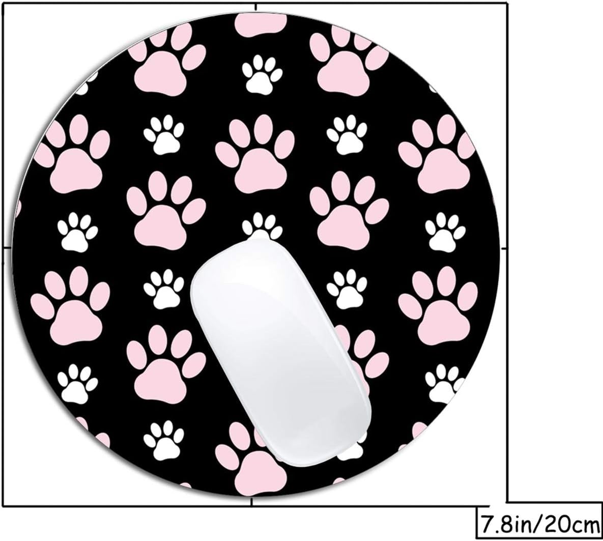 Puppy Paws Dog Traces Animal Paws Pink Mouse Pad Round Non-Slip Rubber Mousepad Laptop Office Computer Decor Cute Desk Accessories Customized Design Mouse Pad