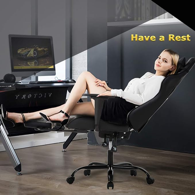 Gaming Chair Racing Office Chair Ergonomic Desk Chair Massage PU Leather Recliner PC Computer Chair with Lumbar Support Headrest Armrest Footrest Rolling Swivel Task Chair for Women Adults Camo