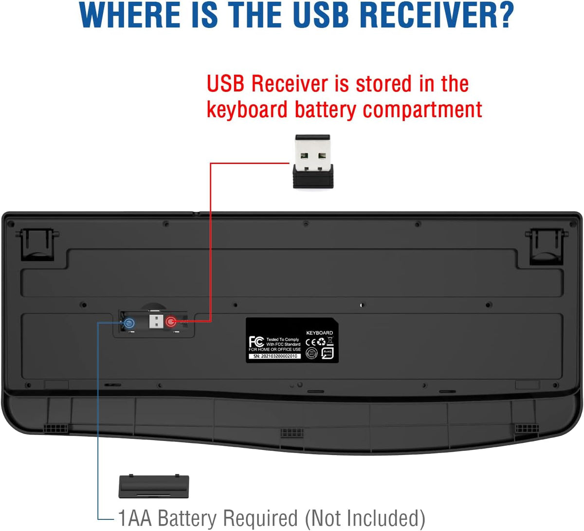 EDJO Wireless Keyboard, 2.4G Ergonomic Full Size Wireless Computer Keyboard with Wrist Rest for Windows, Mac OS