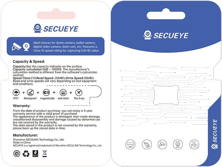 SECUEYE 128GB TF Memory Card Class 10 for Security Camera, Dash Cam, High Speed Reading/Writing