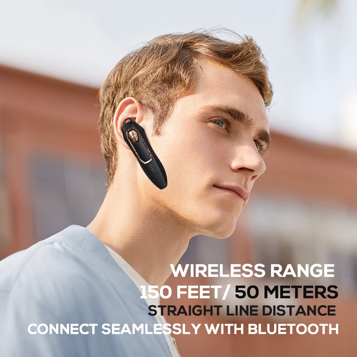 Micool DY20PLUS Bluetooth 5.4 Headset, Single Ear Wireless, Noise Cancelling, 36H Talk Time, Black-Gold Frame