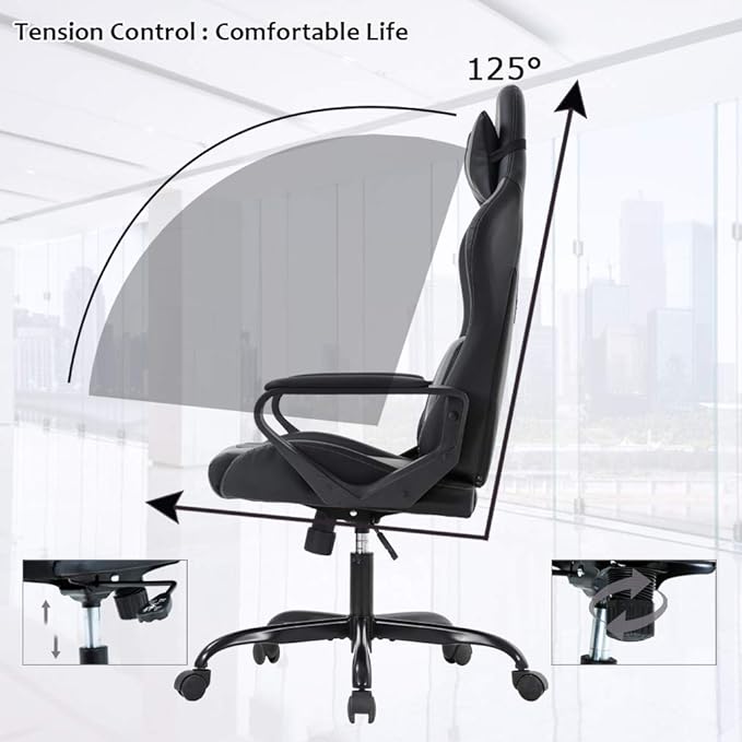 Gaming Chair Ergonomic Office Chair Desk Chair with Lumbar Support 360 Swivel &amp Rolling Computer Chair for Adults PU Leather Racing Style Supports 250lbs(Red)