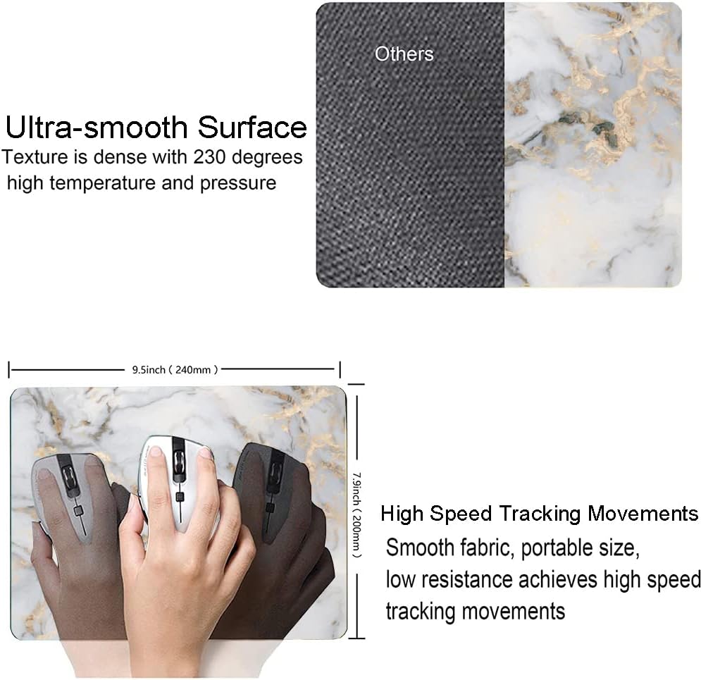 Mouse Pad, Gray Gold Marble Mouse Pad, Premium-Textured Marbling Mouse Mat Square Waterproof Non-Slip Rubber Base Computer Mousepad for Office Laptop Desk