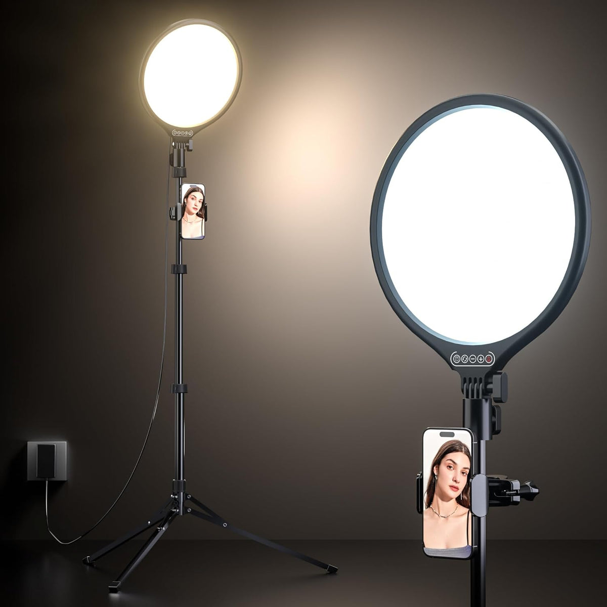 UBeesize 10" LED Light with 62" Tripod Stand, Phone Holder & Remote for iPhone, Video, TikTok, YouTube, Live Streaming, Makeup