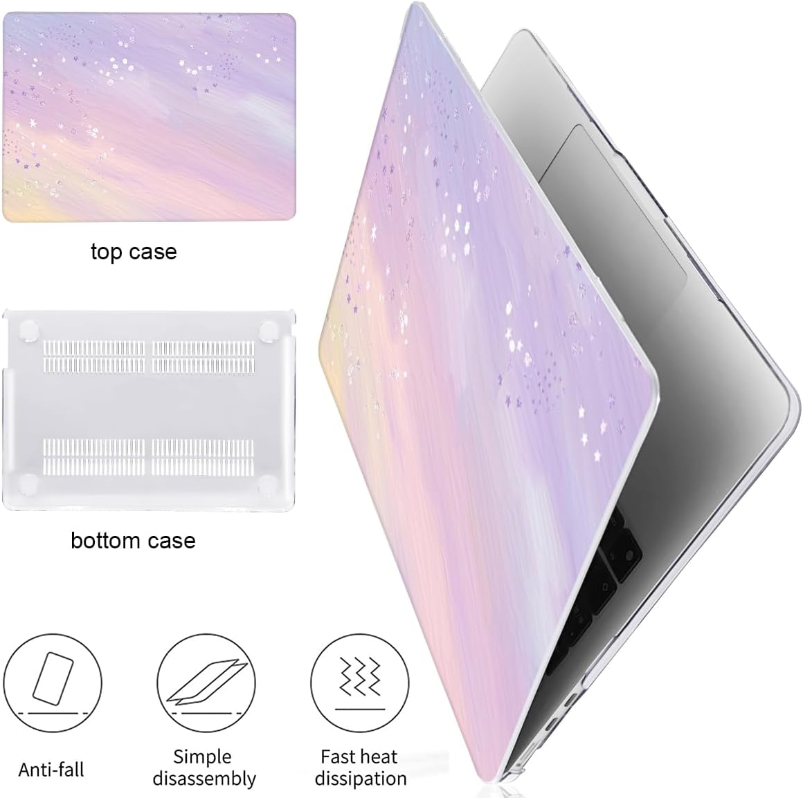 for 2025 M4 MacBook Air 13.6 Inch Case A3240 Fits 2022 2023 A2681 M2 2024 A3113 M3 Chip with Liquid Retina Display, Printed Plastic Hard Shell Cover for Mac Air 13.6", Pink Purple Gradient