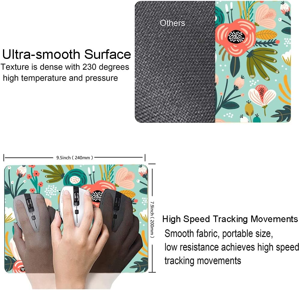 Mouse Pad, Cute Abstract Floral Mouse Pad for Women, Washable Square Cloth Mousepad for Office Laptop, Non-Slip Rubber Computer Mouse Pads for Wireless Mouse, Personalized Mouse Pads for Desk