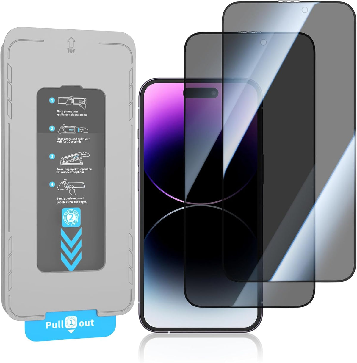 2 Pack Privacy Screen Protector Install Kit for iPhone 14 Pro, Anti Spy 9H Shatterproof Tempered Glass Film