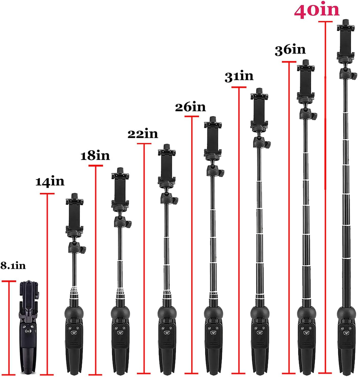bluehorn Selfie Stick, Portable 40 Inch Aluminum Alloy Selfie Stick Phone Tripod with Wireless Remote Shutter,