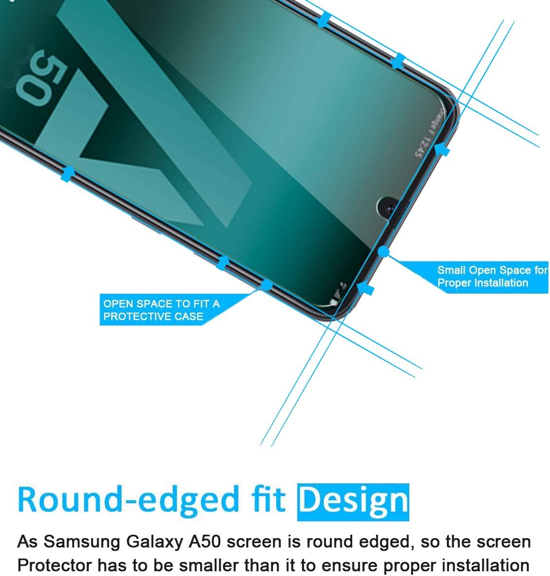NEW'C [3 Pack] Screen Protector for Samsung Galaxy A50 (SM-A505F), Tempered Glass, Case Friendly, Anti Scratch