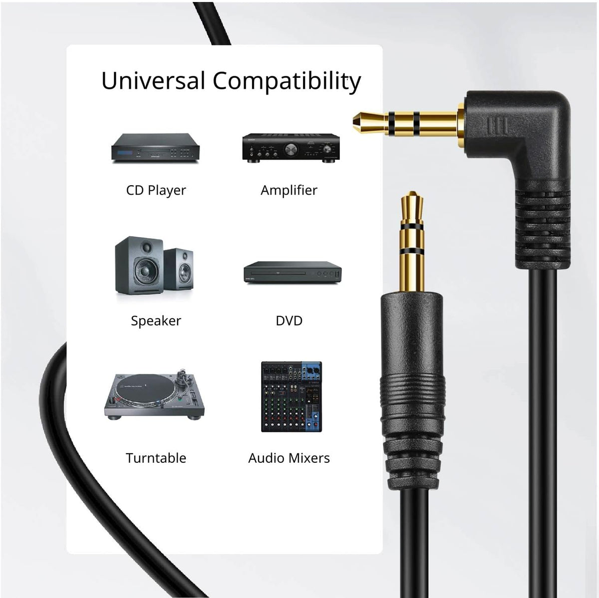 TNP Audio Cable 3.5mm Right Angle (15FT) Male to Male, Gold Plated AUX Adapter for Bose Sony Headphones, iPhone, iPod