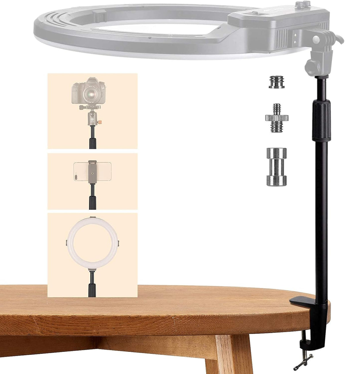 TARION Desktop Light Stand with 1/4" 3/8" Screws, Adjustable 14-25in for Ring Light, Photography, Virtual Meetings