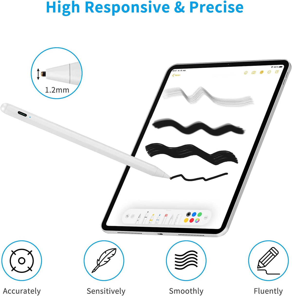 Stylus Pen for Lenovo Yoga 7i 14" 2 in 1 Laptop, Digital Fine Point Tip for Precise Drawing/Writing, White