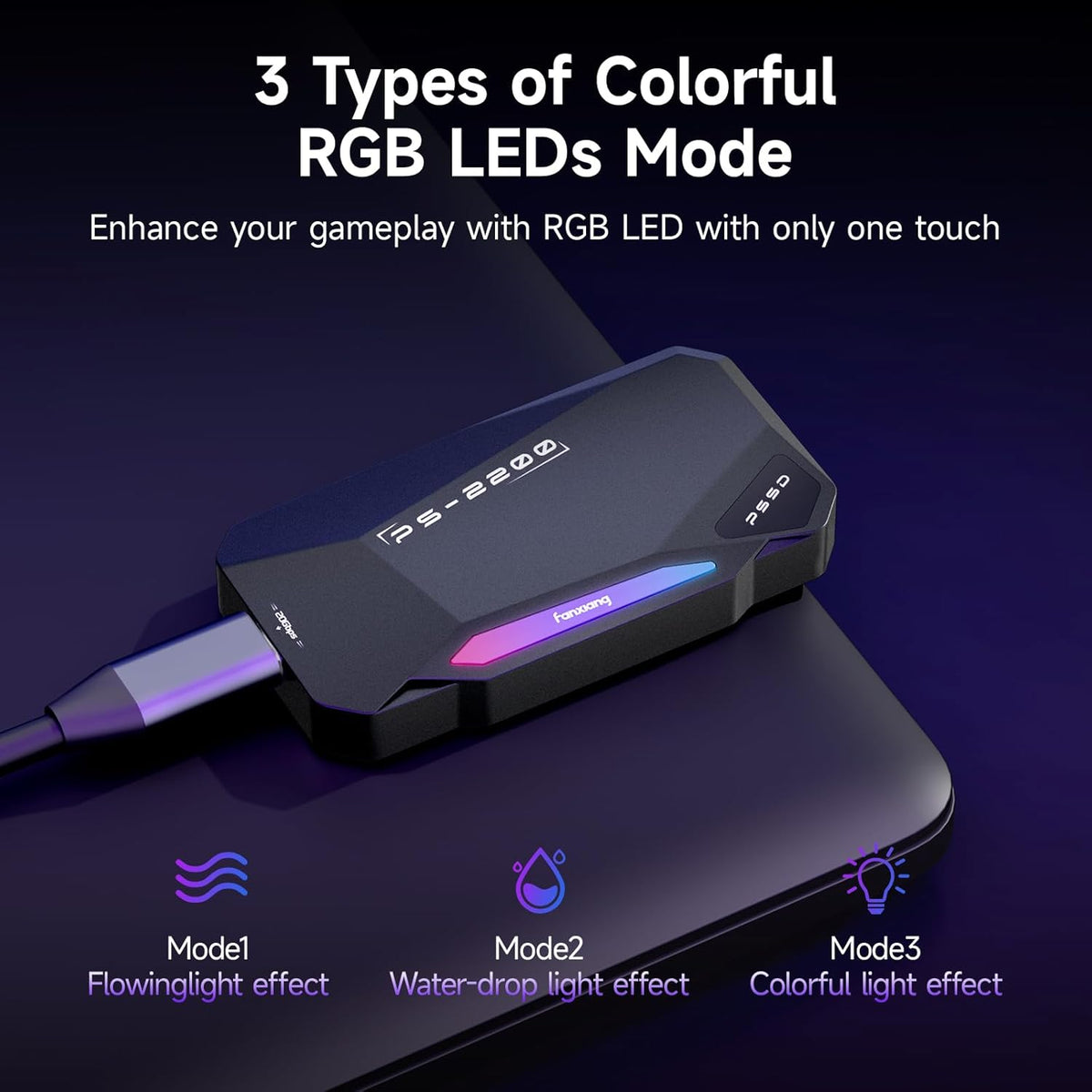 500GB Magnetic Portable SSD,2050MB/s Type-C USB 3.2 Gen 2x2 External SSD,4K ProRes Record and Store,Aluminum alloy,RGB Touch Lighting,External Solid State Drive for iPhone15/16/Android/PC/Mac -PS2200