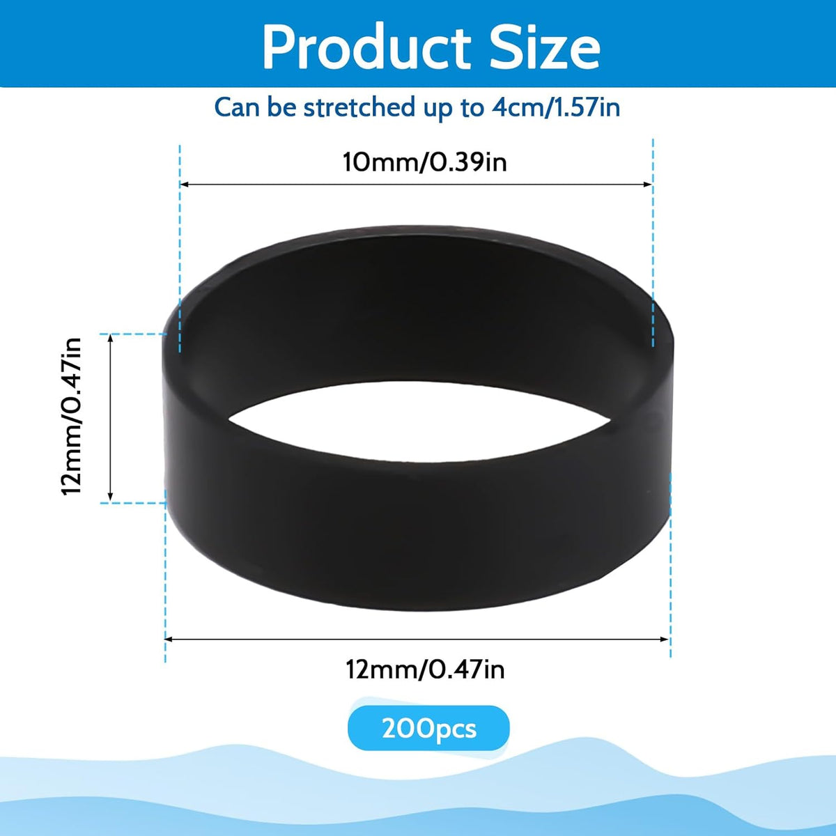 200 Pieces 0.5 Inch Small Elastic Silicone Rubber Bands, Strong Black Rubberbands for Wire and Cable Wrapping