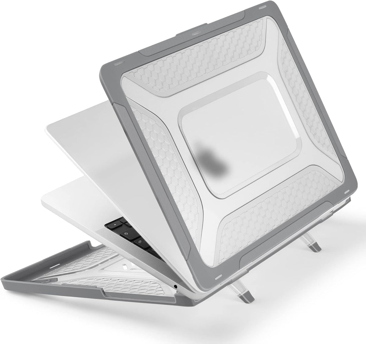Batianda Case for New MacBook Air 13 inch 2025 M4 Chip 2024 2022 Release A3240 A3113 A2681 Model,Honeycomb Heavy Duty Protective Hard Shell with TPU Bumper Fold Kickstand & Keyboard Cover, Grey