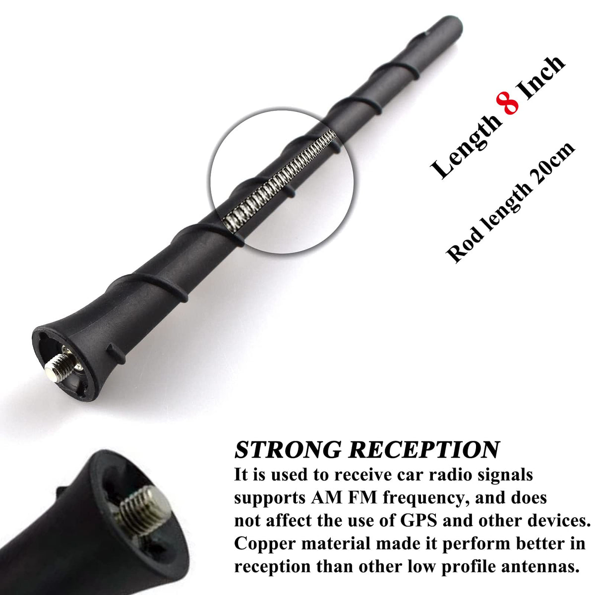 E-Vniko 8'' Inch Roof Antenna Mast Compatible for 2011-2022 Jeep Cherokee Grand Cherokee Dodge Durango Dart Journey Chrysler 200 Replacement Back