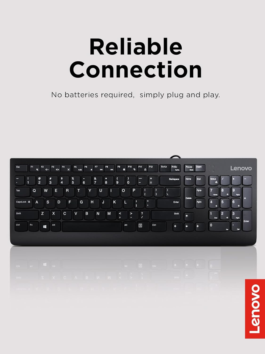 Lenovo 300 USB Keyboard, Wired, Adjustable Tilt, Ergonomic, Windows 7/8/10, GX30M39655, Black