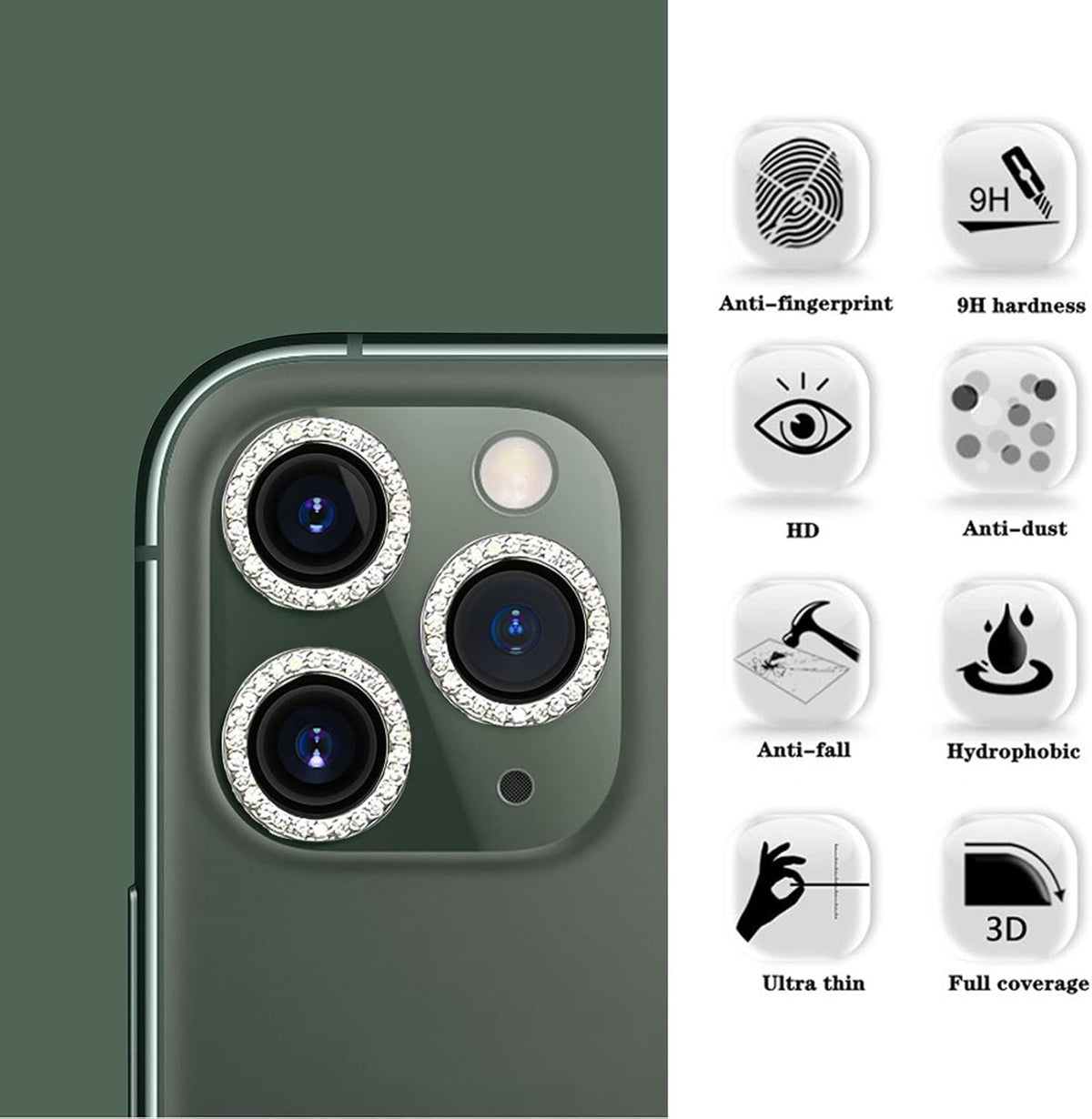 SVIBEE Camera Lens Protector for iPhone 11/12/12mini, Aluminum Alloy Lens Screen Cover Film, Rocky Crystal